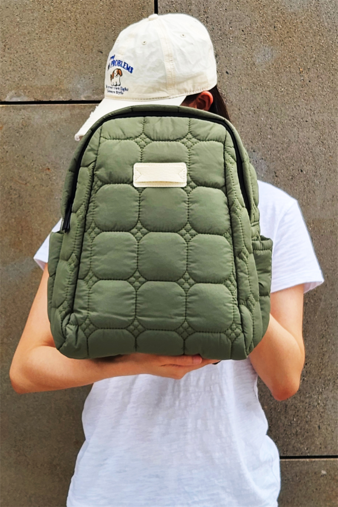 Compact and stylish PETITE backpack with space for water bottle, umbrella, and daily essentials.