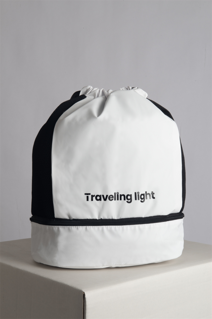 Lightweight stain-resistant gym and travel backpack with shoe compartment and wet/dry separation.