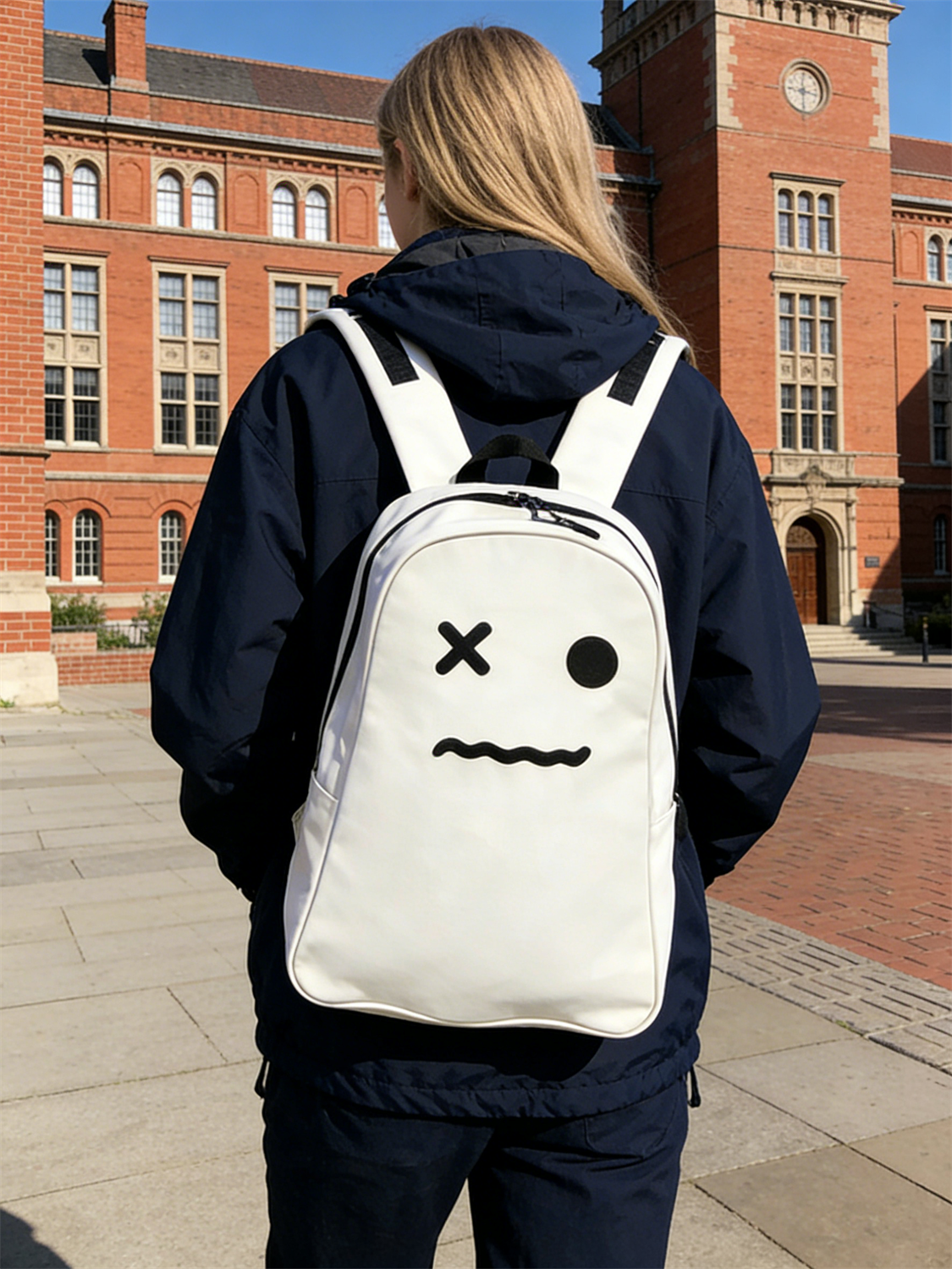 Get campus-ready for the fall semester with HAKU. This unique white school backpack combines cute and fun with everyday durability, making it the perfect statement piece for university and high school students heading back to class.