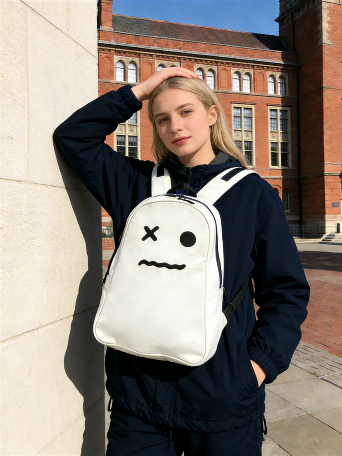 Get campus-ready for the fall semester with HAKU. This unique white school backpack combines cute and fun with everyday durability, making it the perfect statement piece for university and high school students heading back to class.
