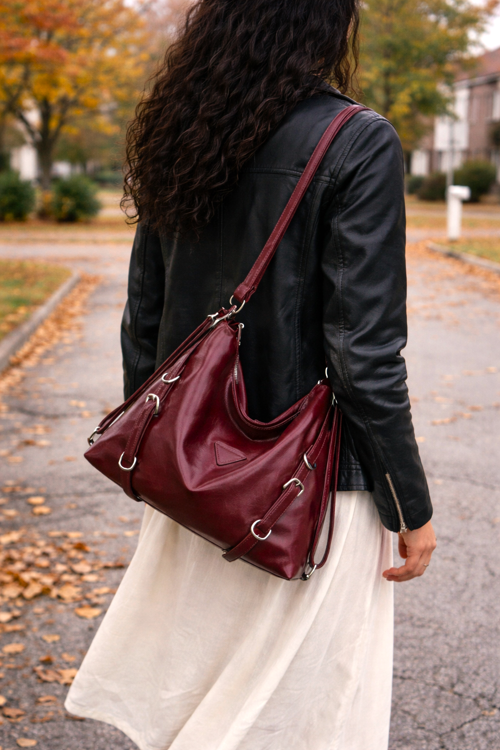 Korean style urban streetwear accessory with a high-fashion edge. The backpack can convert into a crossbody bag. The material of the backpack is premium and wear-resistant, making it perfect for casual and work.