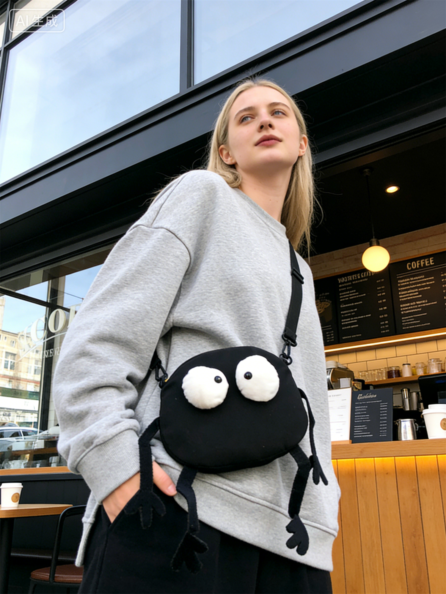 Cute crossbody bag inspired by Japanese cartoon character, perfect for students who like trendy and cute bags. Compact and lightweight, offering plenty of room for your phone, wallet, and sunscreen.